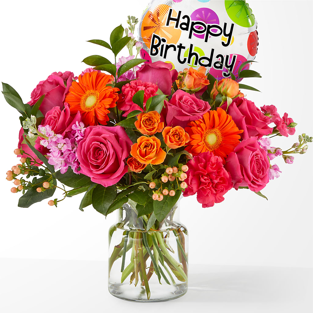 Fiesta Bouquet with Birthday Balloon – MRS D'S FLOWER SHOP INC, Lakeland FL