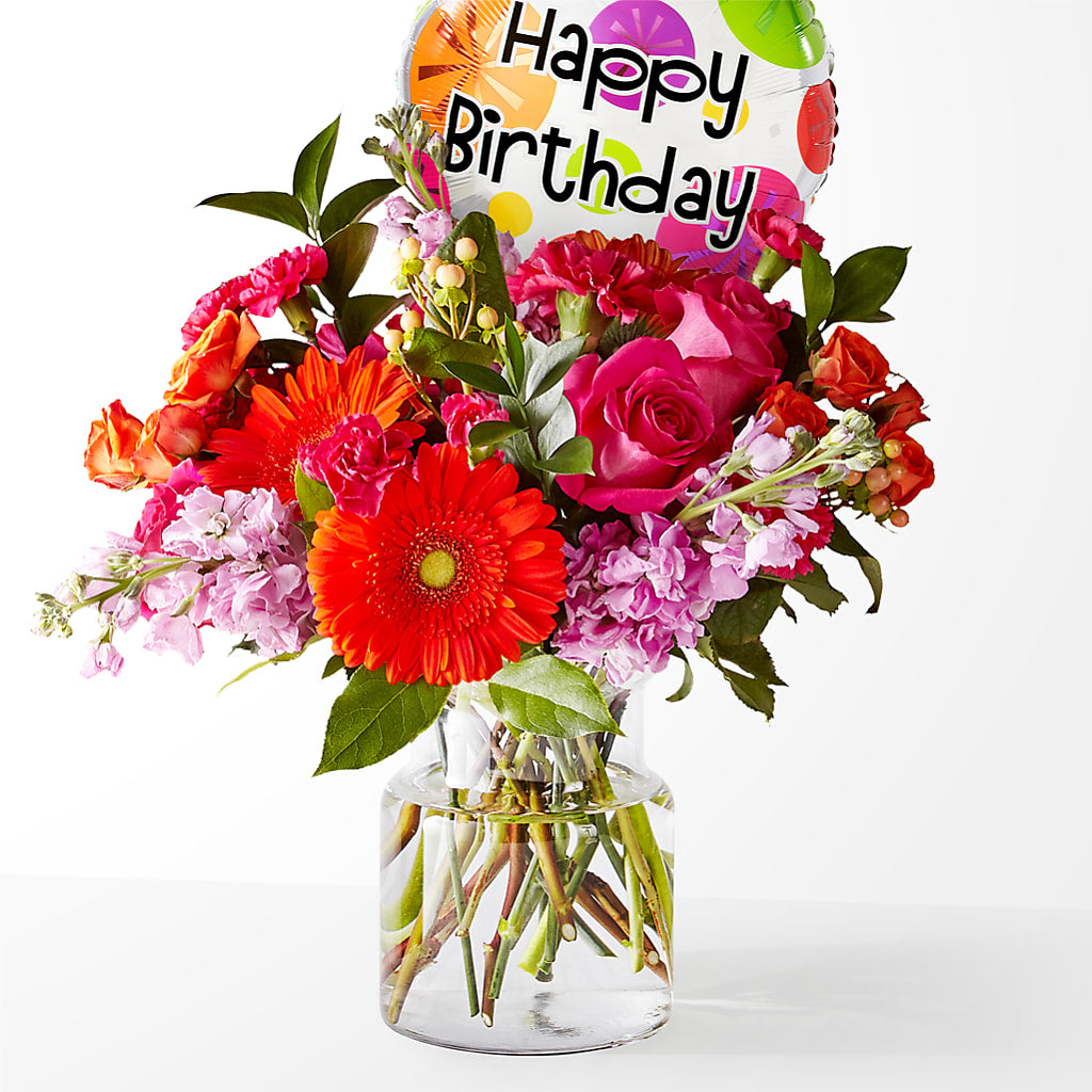 Fiesta Bouquet with Birthday Balloon – MRS D'S FLOWER SHOP INC, Lakeland FL