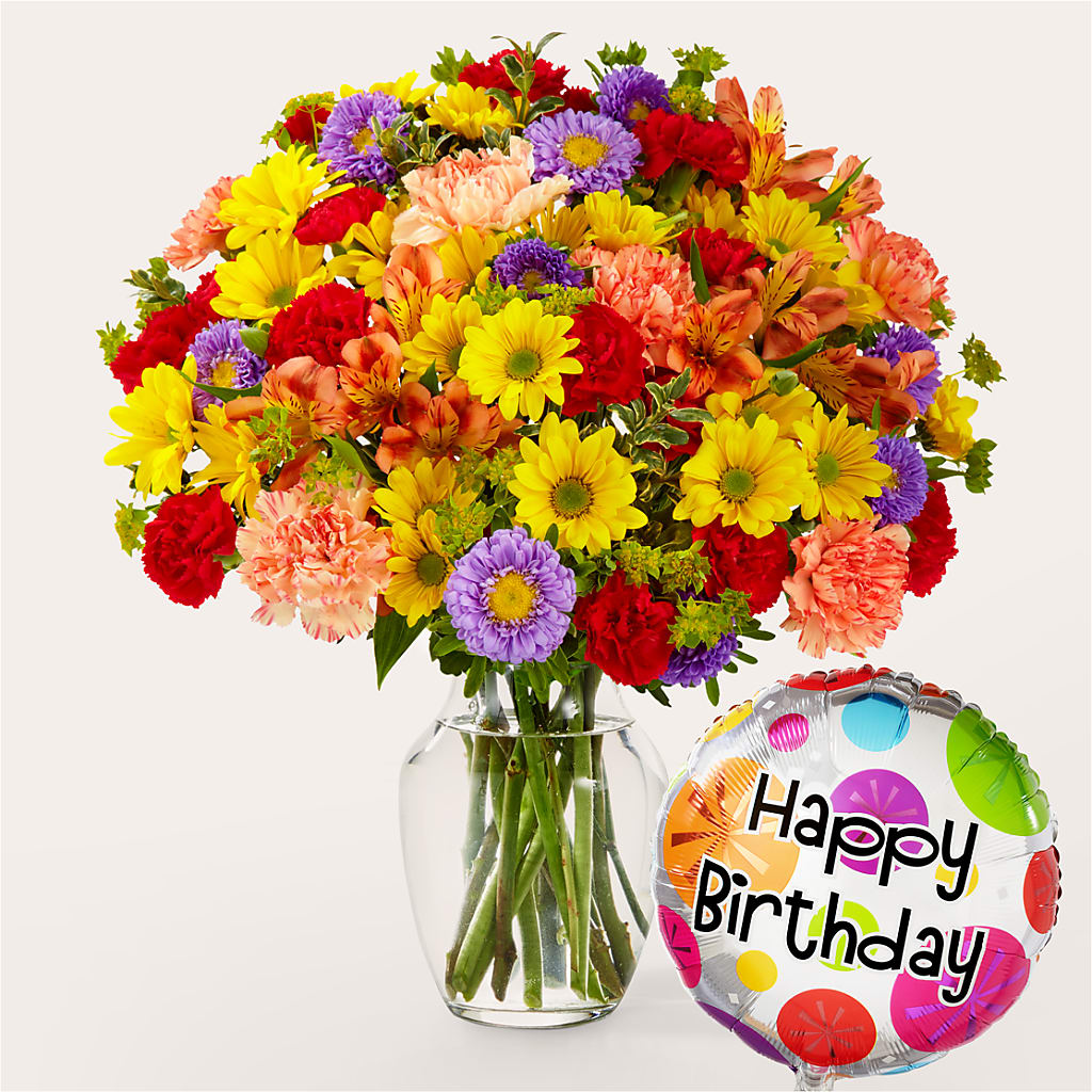 Kaleidoscope Bouquet with Birthday Balloon – MRS D'S FLOWER SHOP INC, Lakeland FL