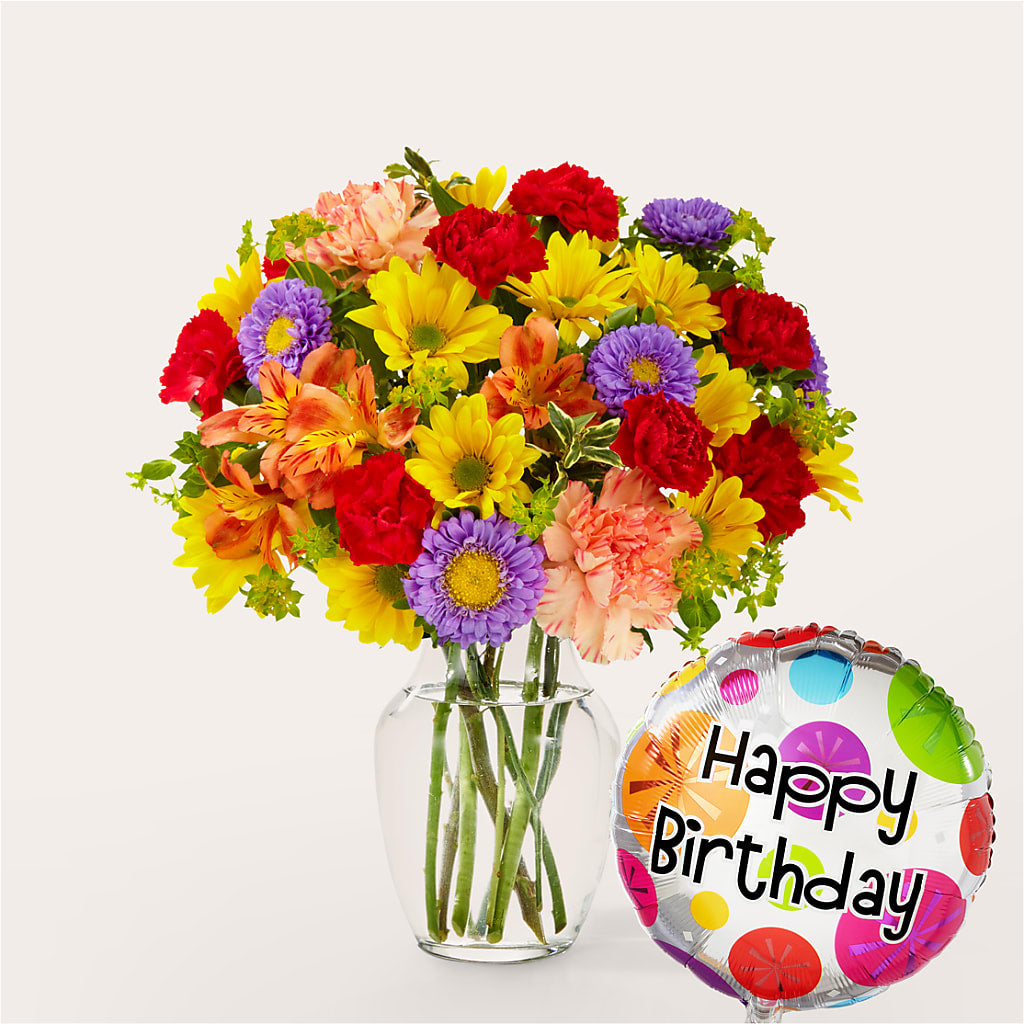 Kaleidoscope Bouquet with Birthday Balloon – MRS D'S FLOWER SHOP INC, Lakeland FL