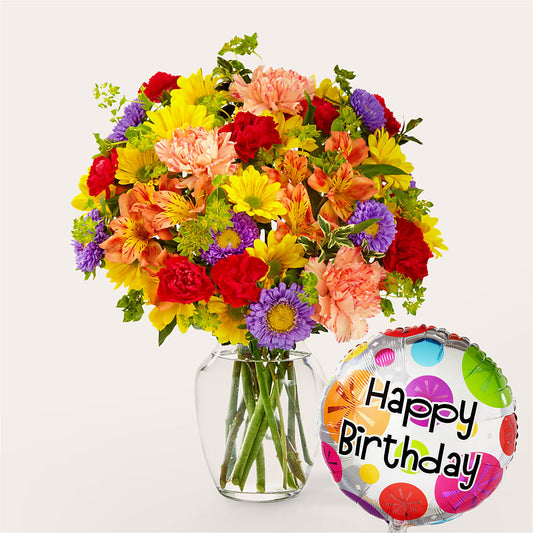 Kaleidoscope Bouquet with Birthday Balloon – MRS D'S FLOWER SHOP INC, Lakeland FL