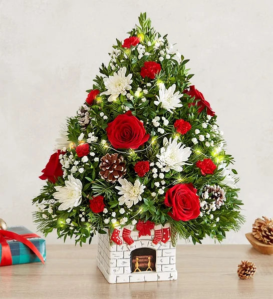 Holiday Flower Tree Merry Mantel