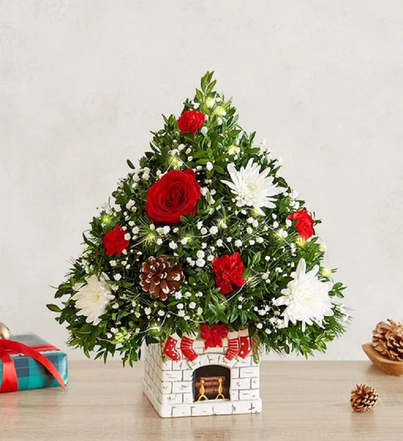 Holiday Flower Tree Merry Mantel