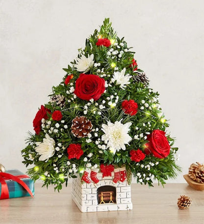 Holiday Flower Tree Merry Mantel