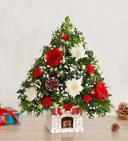 Holiday Flower Tree Merry Mantel