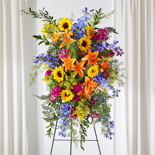 Sunlit Memories Standing Spray (Standard) – MRS D'S FLOWER SHOP INC, Lakeland FL