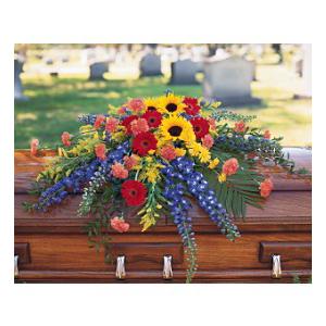 VIBRANT SUMMER CASKET SPRAY – MRS D'S FLOWER SHOP INC, Lakeland FL