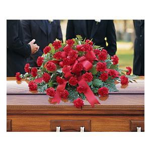 RED REGARDS CASKET SPRAY